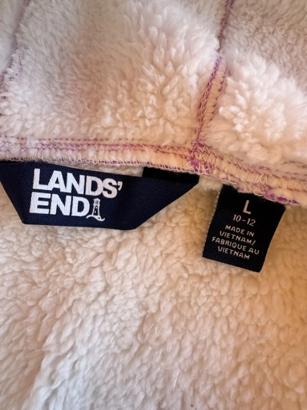 Lands’ End Girls Lavender Sherpa Lined Fleece Zip Up Hoodie Jacket Size L 10-12